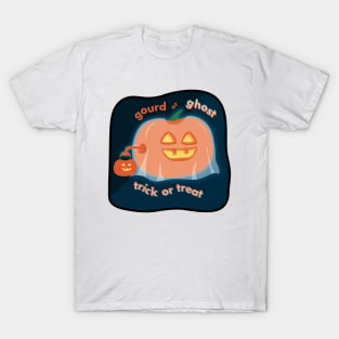 Trick-or-treating gourd ghost pumpkin, text (light backgrounds) T-Shirt